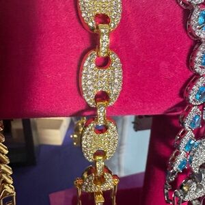 Gold and Silver Rhinestone Chain Bracelet